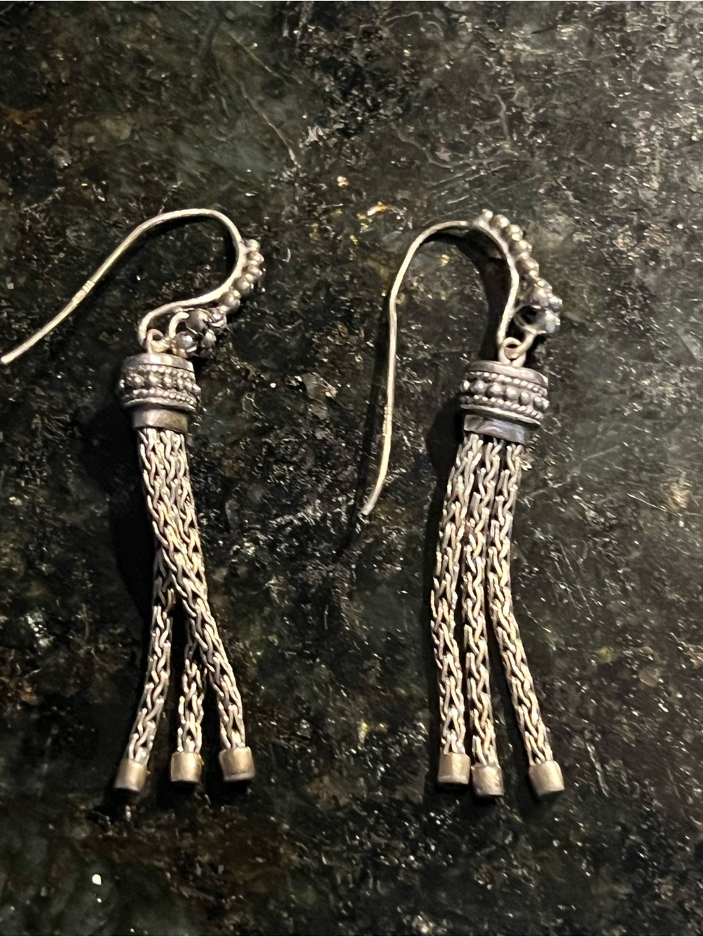 BALI 2 1/2" 925 STERLING SILVER WOVEN FRINGE DANGLE EARRINGS